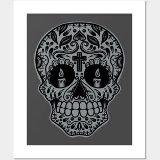 HomeSchoolTattoo Sugarskull SILVER Posters and Art